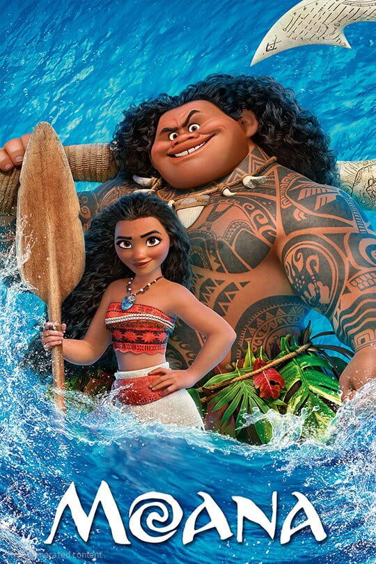 Moana and Maui stand confidently on the ocean, with Moana holding an oar and Maui showing his tattoos. Waves splash around them, while the Malta IPTV logo appears alongside the movie title Moana at the bottom.