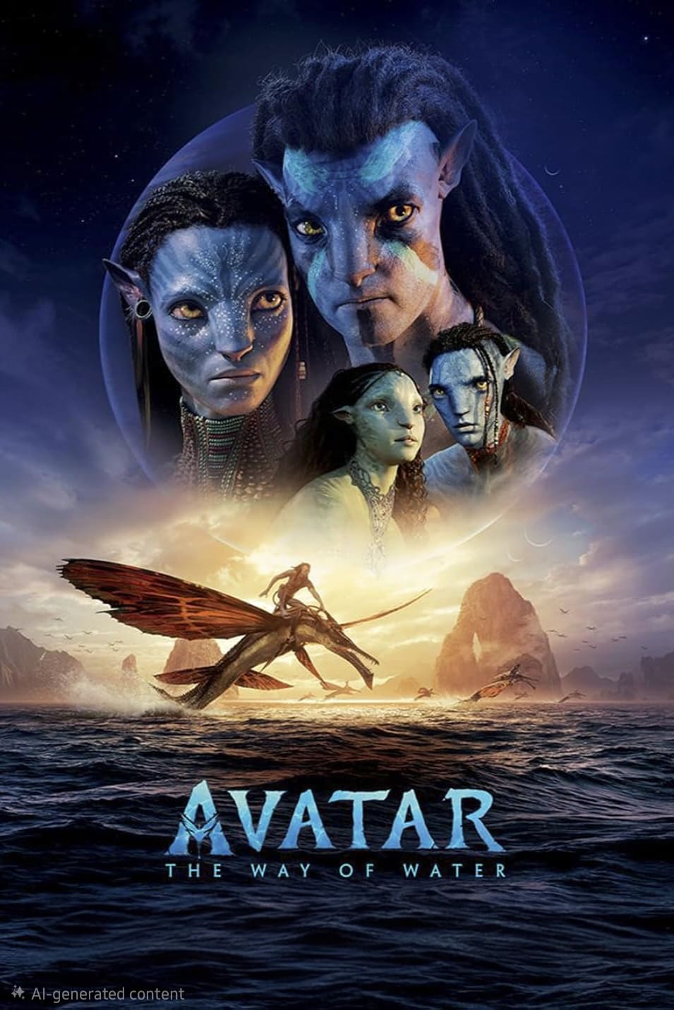 A movie poster for Avatar: The Way of Water, featured on Malta IPTV, shows four blue-skinned Navi characters above a figure riding a flying creature over the ocean, with glowing text and floating cliffs in the background.