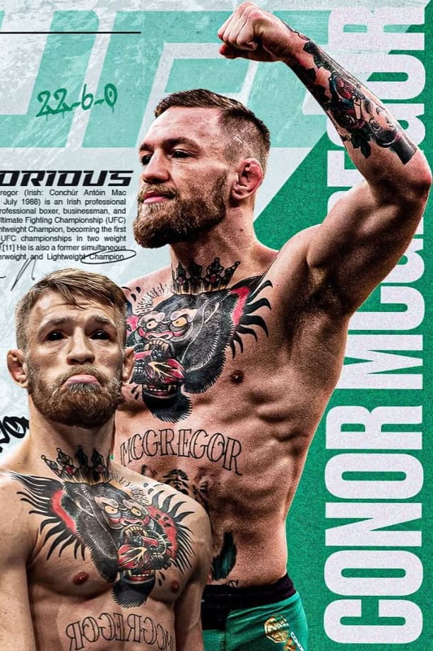Two muscular men with tattoos on their chests stand confidently in front of a green background; one raises his fist in victory, the other looks ahead seriously. Large text partially reads CONOR MCG... and Malta IPTV appears on the side.