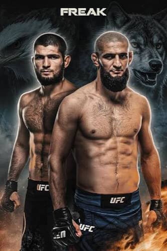 Two male UFC fighters stand shirtless, wearing gloves, facing forward against a dramatic backdrop of a wolf and eagle. The word FREAK appears at the top, with Malta IPTV streaming the intense showdown live.